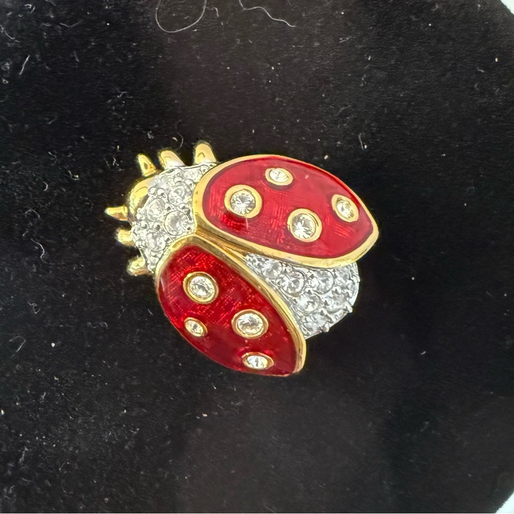 Swarovski Ladybug Brooch Red Gold Crystal Accents